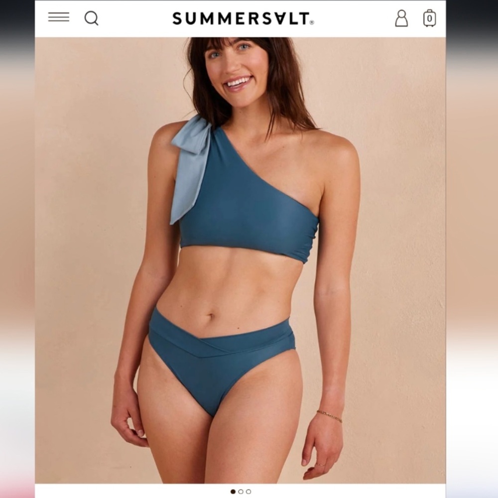 The Ruched Sidestroke Bikini Top in a dark teal color size 12 large